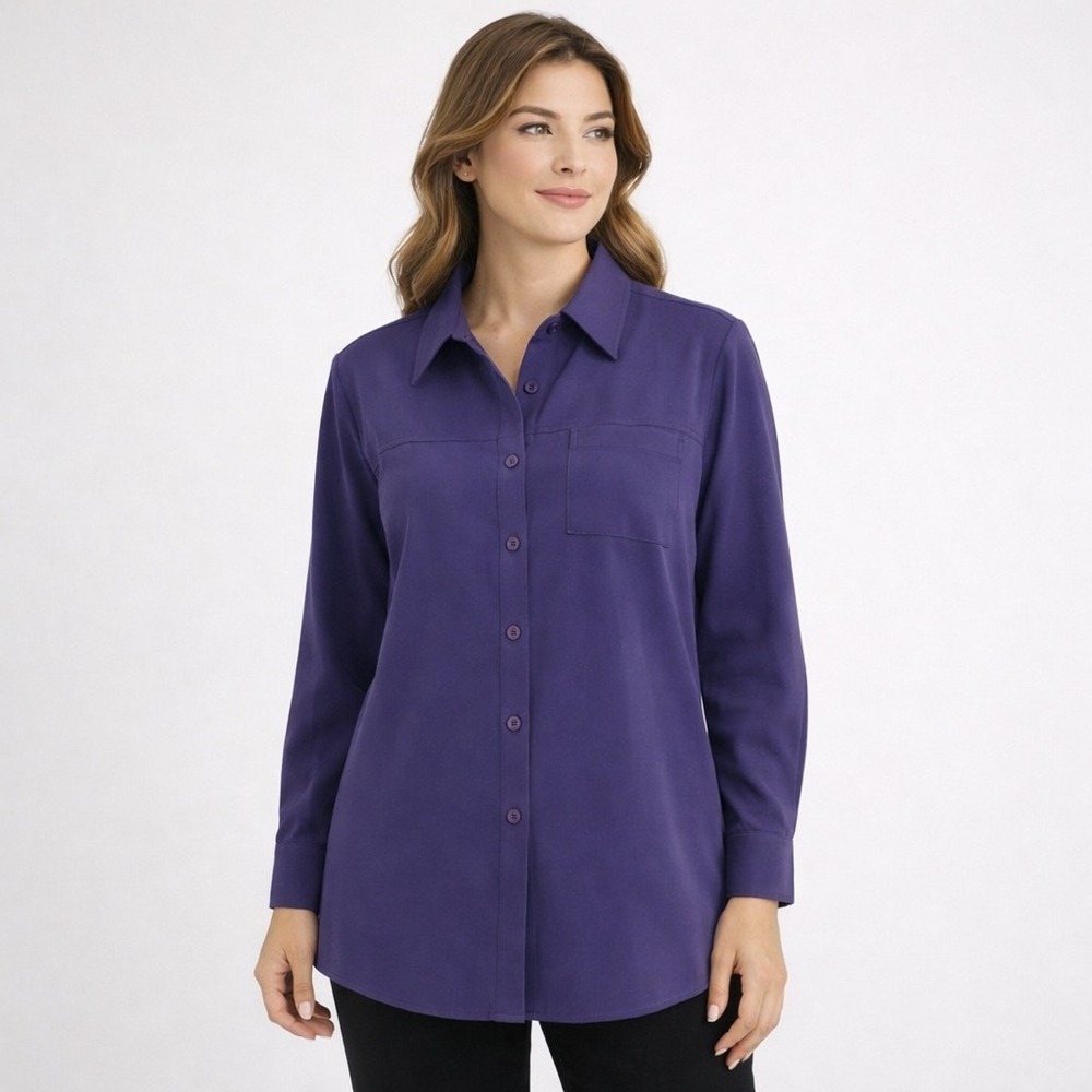 TanJay Women's Purple Button‑Down Shirt Size 12 Long Sleeve Classic Fit